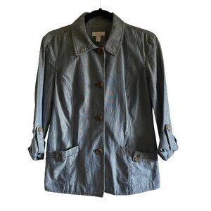 VTG Charter Club Blue Chambray 3/4 Tab Sleeve Cottton 3-Button Jacket Frock Med